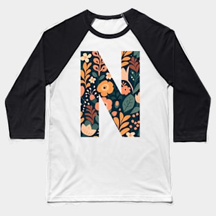 Whimsical Floral Letter N Baseball T-Shirt